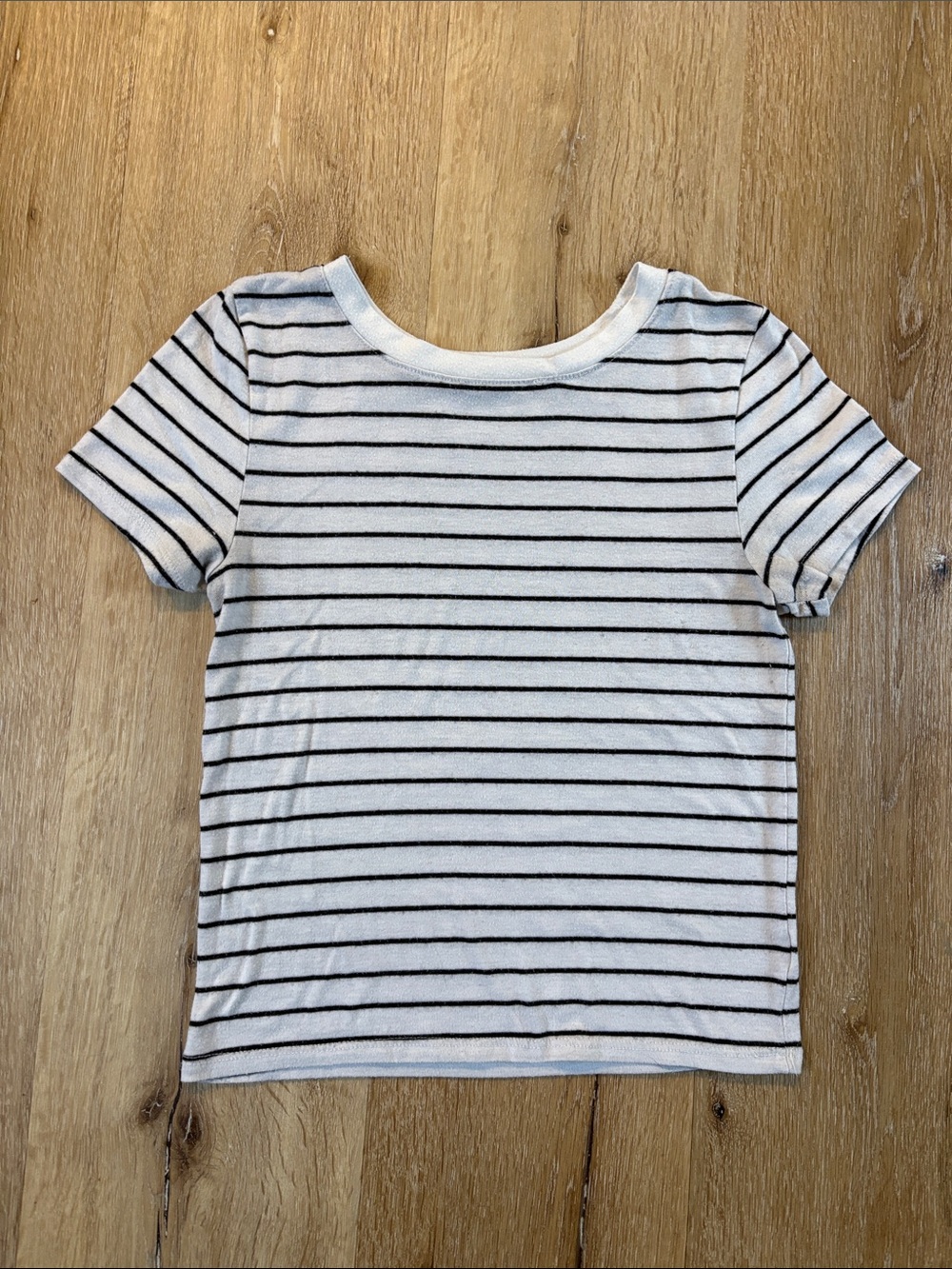 Black and White Striped Cropped Short Sleeve Tee